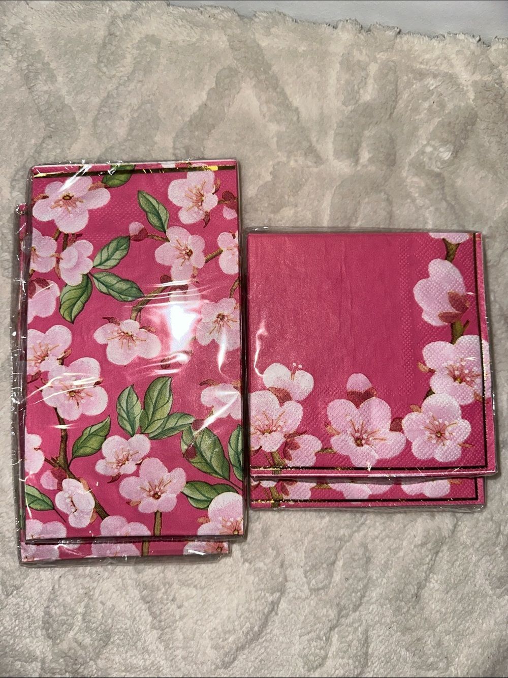 Design Pink Green Cherry Blossoms Floral Guest Towel Beverage Napkins x 4 packs